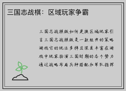 三国志战棋：区域玩家争霸